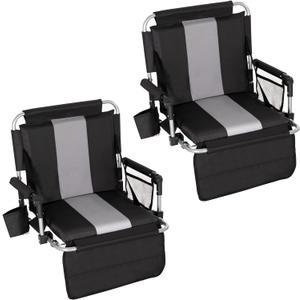 HIGH POINT SPORTS Foldable Stadium Seat Portable Folding Stadium Chairs Padded Bleacher Seat Cushion Bleacher Chair with Armrest and Cup Holder (Black-grey2)