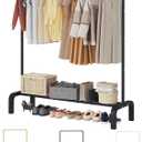 JIUYOTREE Metal Clothing Rack, 43.3 Inches Garment Rack with Bottom Shelf for Hanging Clothes, Coats, Skirts, Shirts, Sweaters, Black