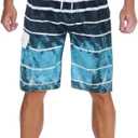 unitop Men's Swimming Trunks Quick Dry Summer Striped Beach Board Shorts with Lining (34, Lake Blue)