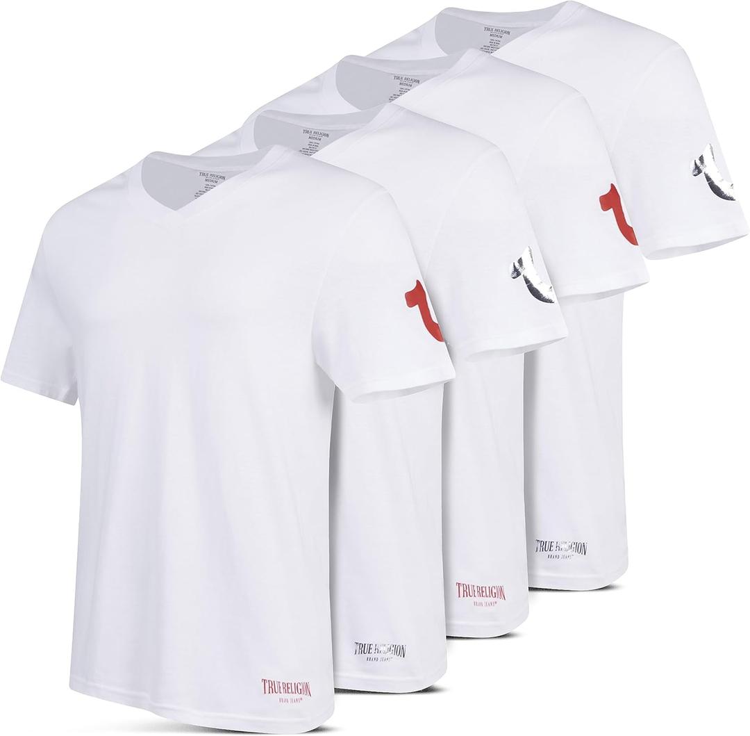True Religion Mens Undershirts 4 Pack Lightweight Mens Undershirt, 100% Cotton (White, L)