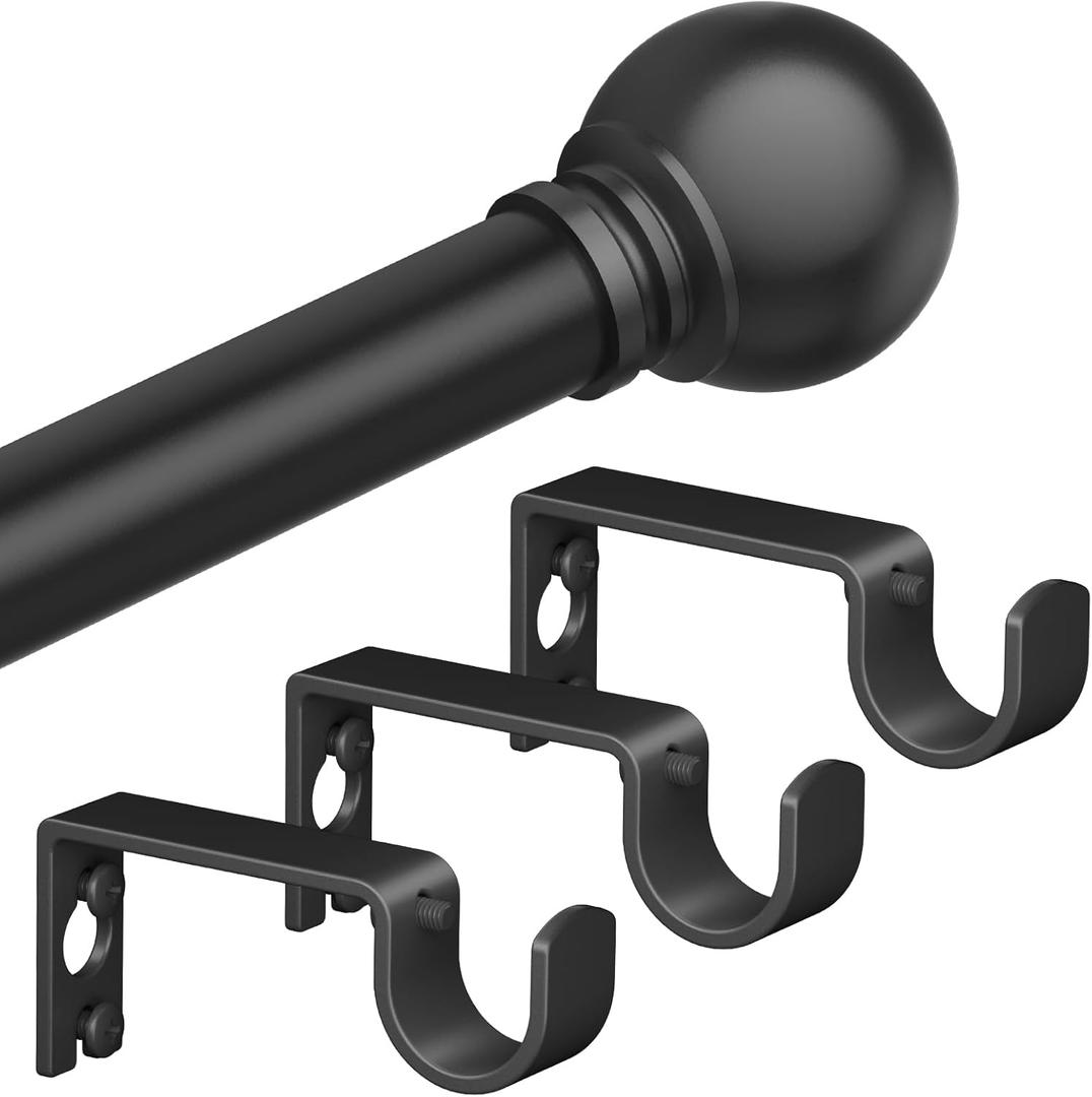 Authandis Black Curtain Rods for Windows with Brackets,5/8 Inch Diameter Small Curtain Rod Adjustable Set 32 to 90 Inches,Easy Install Drapery Rods