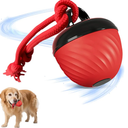 Interactive Dog Toys Ball, 2025 Smart Pet Puppy Ball with Ropes for Indoor Dogs, Path Electric Automatic Moving and Rolling Dogs Toy for Small Medium Large Dogs Daily Training (Red)