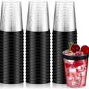 Norme 50 Pcs 10 oz Plastic Party Cups Clear Plastic Disposable Tumblers Rimmed Cups for Wedding, Thanksgiving Day, Christmas, Drinking(Black)