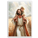 FIWCQBTD Jesus Portrait Canvas Wall Art Carrying a Child with Children Print Picture Modern Religious Theme Painting Christian Poster Bedroom Decor Bible,16Lx12W