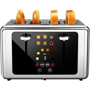WUNLY 4 Slice Toaster,Touchscreen & Dual Independent Control Panel,5 Basic Functions & Digital Countdown Toasters,6 Shade Settings6 Bread Types,Smart Bread Maker Mute/Screen-Off, Stainless Steel