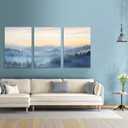 YJYart Foggy Forest Canvas Wall Art Landscape Mountain Wall Art for Living Room Sunrise Wall Decor Modern Artwork Canvas Prints Pictures for Wall Home Office Size 24"x 36"x 3pcs