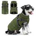Dog Winter Coat with Harness Built-in | Waterproof Dog Jacket with Zipper & Fleece Lining | Reflective Cold Weather Coat for Medium Dogs Green