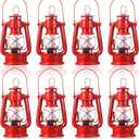 Hortsun 8 Pcs 8 Inch Vintage LED Hurricane Lantern Metal Red Outdoor Battery Operated Hanging Lantern with Warm LEDs and Dimmer Switch for Halloween Christmas Indoor Rustic Farmhouse Camping Decor