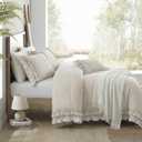 Bedorm Beige Duvet Cover Set Queen Ruffle Bedding Set Pleat Ruffled Shabby Chic Comforter Cover Extra Soft & Easy Care White Boho Duvet Cover with Zipper Closure Cream, Queen