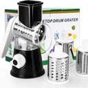 Rotary Cheese Grater Hand Crank Cheese Shredder with 3 Stainless Steel Blades, Rotary Grater, for Fresh Cheese, Vegetable, Nuts,Non-slip Suction Base, Black