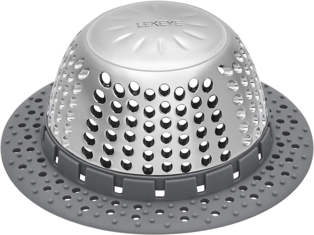 LEKEYE Drain Hair Catcher/Bathtub Drain Cover/Drain Protector for Pop-Up & Regular Drains (Gray)