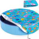 Round Dog Pool Cover 63"(5ft), Foldable Kiddie Solar Cover Fit Dog Collapsible Swimming Pool, Pets Kids Bath Tub, Anti-UV Dustproof Safety Pool Covers, Starfish Patterns
