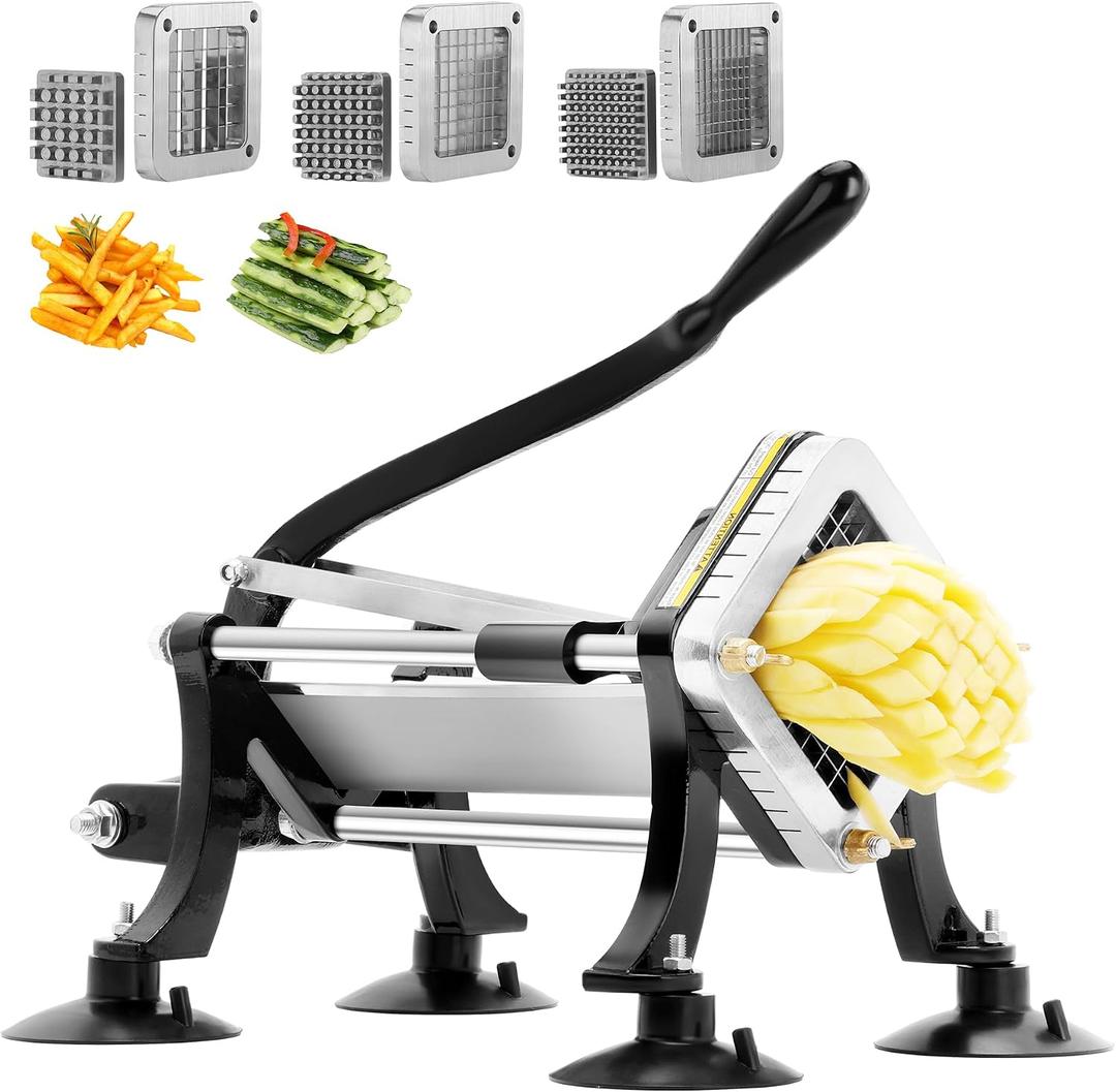 BIEAMA Commercial French Fry Cutter, Potato Cutter with 1/4", 3/8", 1/2" Stainless Steel Blades, French Fries Cutter for Carrots