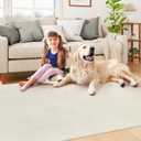 LEEVAN Washable Kitchen Rug 5' x 8', White Bathroom Rugs, Reversible Living Room Rug, Farmhouse Low Profile Bedroom Rugs, Modern Nursery Carpet for Foyer Laundry/Proch Decor