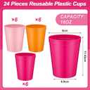 Yungyan 24 Pcs Reusable Plastic Cups 16 Oz Baby Shower Cups for Birthday Camp BabyShower Decorations Bridal Shower Wedding Boho Party (Pink)