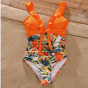 PATPAT Women's Swimwear Floral Print Sleeveless Ruffled One Piece Bathing Suits (Medium)