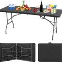 BestOffice Outdoor 6 FT Folding Camping Table Plastic Table Portable Square Height Dining Table Perfect for Picnics, Parties, Party and Camping, Black