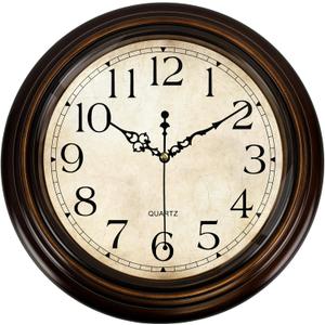 Vintage Wall Clock 13 Inch Quartz Silent Non-Ticking Analog Clock Battery Operated Rustic Round Decorative Clock for Living Room Kitchen Home Office Classroom