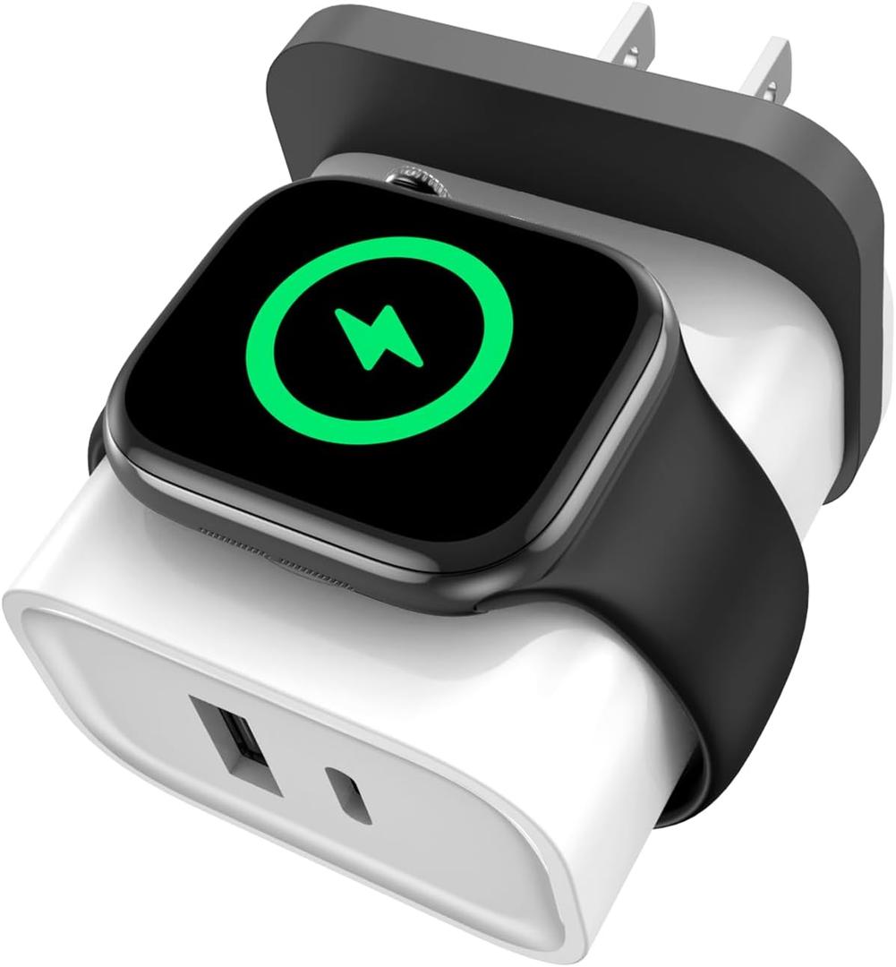 3-in-1 Charger for Apple Watch, PD 25W Dual Port Wall Charger Block for iPhone, USB C Fast Charging, Travel Essential Charge for iWatch Ultra/ SE/ 10/ 9/ 8/ 7, iPhone Series 17/ 16/ 15/ 14, Android (White)