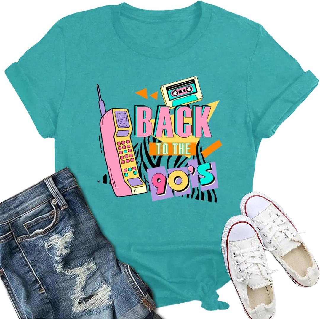 90's Shirt for Women I Love The 90's T-Shirt Back to The 90s Tee Vintage Neon Party Music Tops (Cyan)