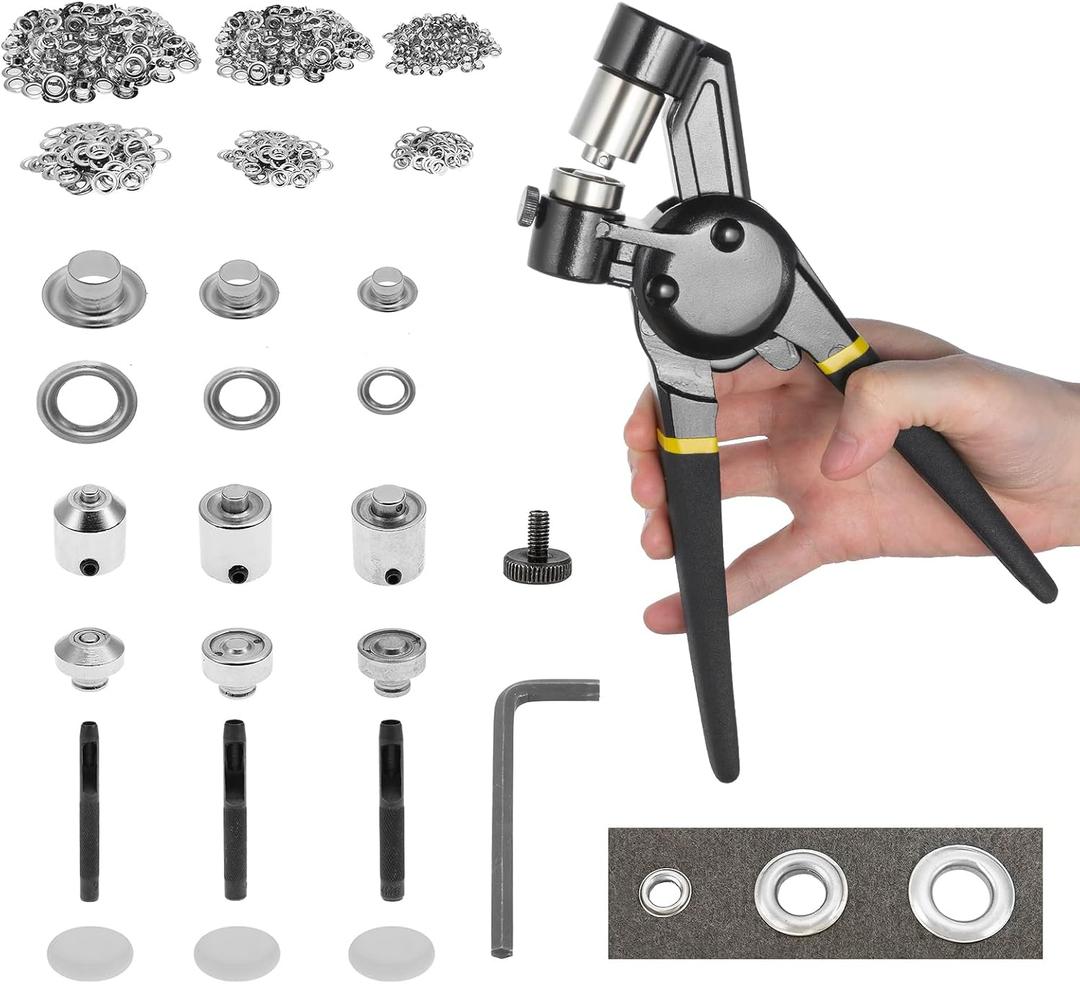 BEAMNOVA Grommet Tool Kit 5.5mm 8mm 10mm Multi-Size Hand Press Eyelet Pliers Kit with 900 Grommet Supplies & Hollow Hole Punch Tool Black Handheld Eyelet Setter for Tarp Leather Canvas