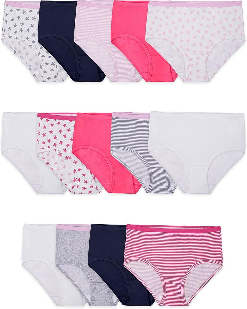 Fruit of the Loom Girls' Cotton Brief Underwear Multipacks (14, Brief - 14 Pack - Pink/Stars/Stripes)