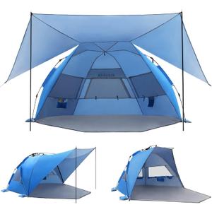 Elegear CumbreX Beach Tent with 360 Removable Canopy, 4-6 Person Pop Up Sun Shade Shelter, UPF 50+ Automated Installation Double Silver Coating Portable Lightweight Beach Cabana for Beach/Outdoor