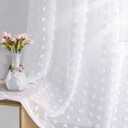 Guken Grommet Pom Pom Sheer Curtains 72 Inch Length 2 Panels for Living Dining Room Textured Curtain for Bedroom Light Filtering Semi Sheer Voile Boho Farmhouse Curtain Panels,White,W52xL72