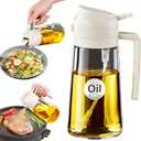 YRRAMATE 16oz/470ml Glass Olive Oil Sprayer for Cooking with Stickers, 2 in 1 Oil Dispenser for Kitchen Gadgets, Food Grade Premium Spray Bottle for Salad, Frying, BBQ (Creamy White)