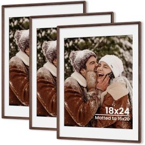 Axeman 18x24 Natural Solid Oak Wood Picture Frame with 16x20 Mat, Premium Rustic Wooden Photo Frames with Tempered Glass, Poster Photo Frame for Gallery Wall Hanging, Walnut, 3 Packs Axeman 18x24 Natural Solid Oak Wood Picture Frame with 16x20 Mat, Premium Rustic Wooden Photo Frames with Tempered Glass, Poster Photo Frame for Gallery Wall Hanging, Walnut, 3 Packs