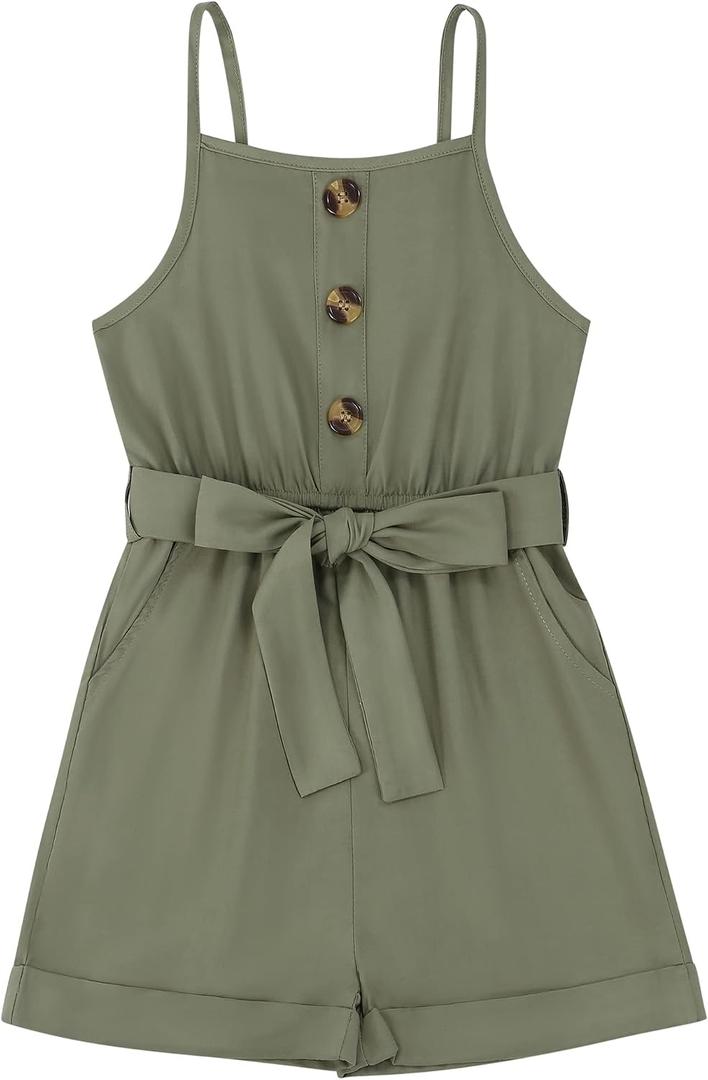 Huanye Girls Sleeveless Halter Romper Jumpsuit with Side Pockets, 9-10Y
