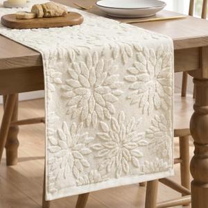 Artoid Mode Beige Soft Cotton Jacquard Dahlia Floral Pinnata Spring Table Runner, Holiday Kitchen Dining Table Decoration for Home Party Decor 13x72 Inch