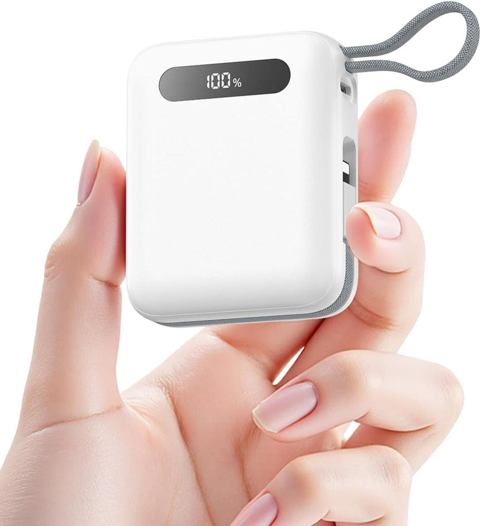 Portable Charger, Ultra Mini 10000mAh Portable Charger Power Bank with Built-in Cables, 35W Fast Charging Battery Pack, Travel Essential Compatible with iPhone 17 16 15 Samsung S22 S21 Google iPad etc.