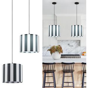Pendant Lights Kitchen Island 2 Pack, 12.6" Modern Fabric Linen Pendant Light Fixtures for Dining Room Bedroom Entryway Foyer Lighting Fixture, Black and White Striped Hanging Light Fixture