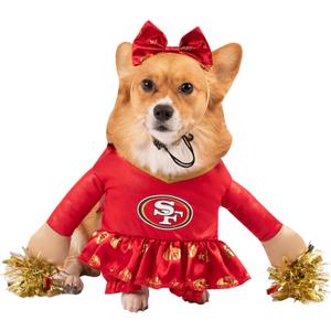 NFL Kansas City Chiefs Officially Licensed Cheer Dog Costume by MODERN HERO Includes Dress with Faux Stuffed arms and Tinsel pom-poms and Satin Bow Headband (X-Small)