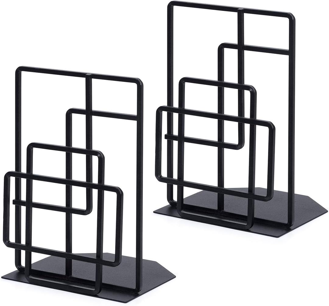 SRIWATANA Book Ends Heavy Duty, Decorative Black Bookends for Shelves, Window Lattice Design
