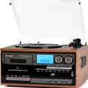 Seasonlife® Vinyl Record Player 10 in 1 Vintage Turntable, Retro Wood Brown