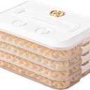4-Layer Frozen Dumpling Storage with Lids & Timing, Flat Stacks Food Container Icing Cookies Wonton Donuts Box Organizer For Fridge, 1.18 Inches Net Height for Per Layer, White