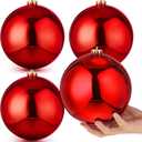 Zubebe 4 Pcs Extra Large Christmas Ball Ornaments 6'' (150 Mm) Giant Oversized Plastic Xmas Ball Big Hanging Christmas Tree Ornaments for Holiday Party Outdoor Decor(Red)