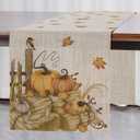 Thanksgiving Table Runner Fall Pumpkin Maple Leaves Table Runner Washable Non-Slip Heatproof Woven Seasonal Dining Table Decoration 12 x 70 Inch (Light Yellow6)