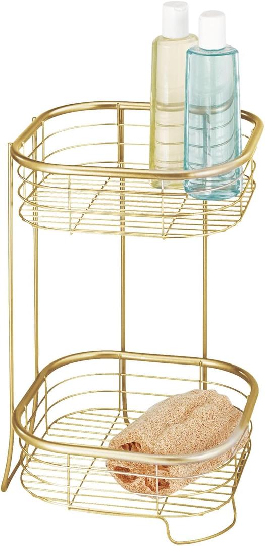 iDesign 2-Tier Bathroom Freestanding Square Shower Caddy Organizer - Gold