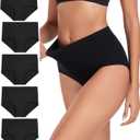 wirarpa Women's Cotton Underwear High Waist Stretch Briefs Soft Underpants Ladies Full Coverage Panties 5 Pack (Small, Dark Black)