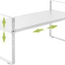 Across-Star Expandable Cabinet Shelf Organizer Rack, Stackable Kitchen Counter Storage Shelves Stand, Adjustable Height Pantry Shelf Spice Rack (White, 1 Pack) (8.7''D*15.7-25.6''W*9.8''H)