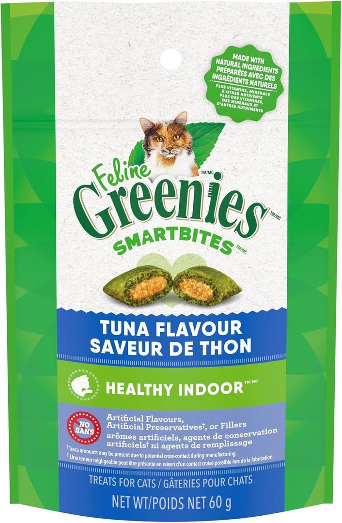 4 x Greenies Feline Smartbites, Cat Treats Healthy Recipe, Indoor Cat Treats, Tuna Flavor, 2.1 oz. Pack (EXP 01/31/28)