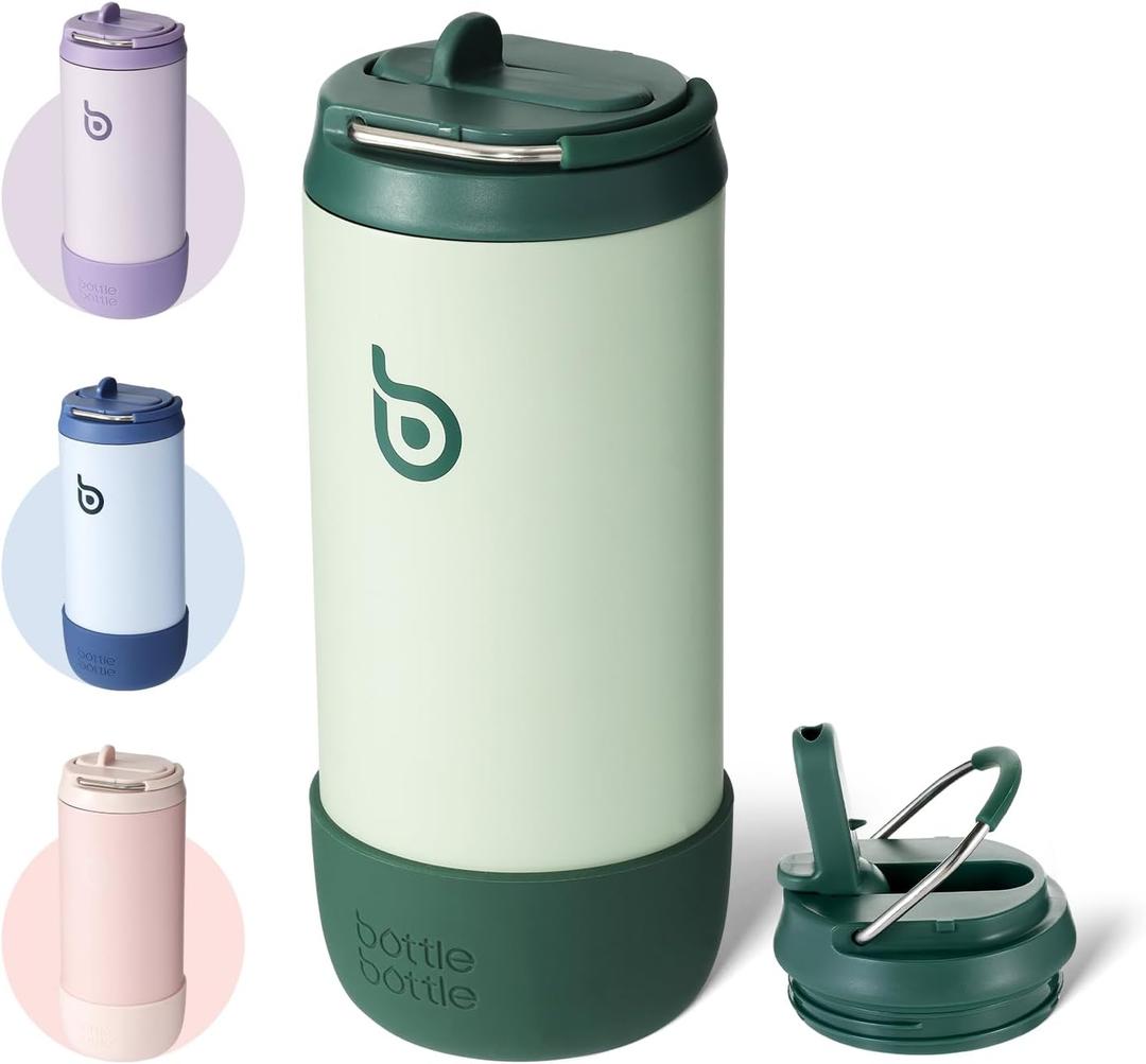 BOTTLE BOTTLE Water Bottles 12 oz Insulated Water Bottles with Leak Proof Lid Silicone Boot Stainless Steel Straw Cup for School Sports Travel Best Gifts Boys Girls green