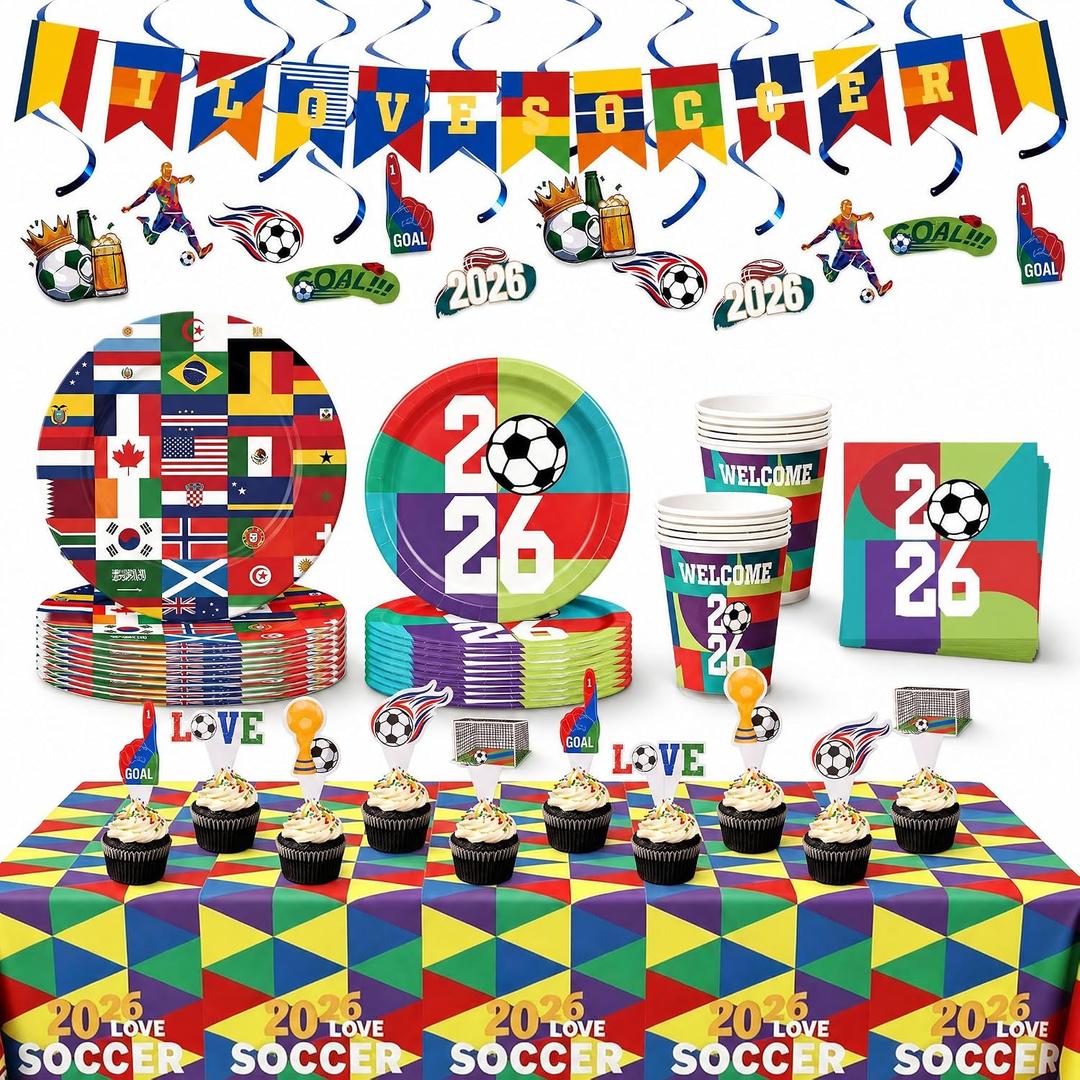 74 Pcs Soccer Party Supplies and Soccer Party Decorations Set | Includes Tableware and Decorations for Watch Parties, Championship Game Day, Soccer Fan Gatherings, and Birthdays
