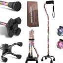 LIXIANG Walking Canes Stablize Women Quad Canes for Seniors & Adults Foldable Adjustable for Men & Women Heavy Duty Freestanding Cane for People with Leg Injuries 3 footings (Purple flower)