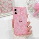 NITITOP Compatible with iPhone 16 Case Cute Clear Pink Glitter Bow Knot Design Shiny Star Sparkle Bling Diamond Girls Women Soft TPU Shockproof Protective Phone Cover - Dot Heart Bow