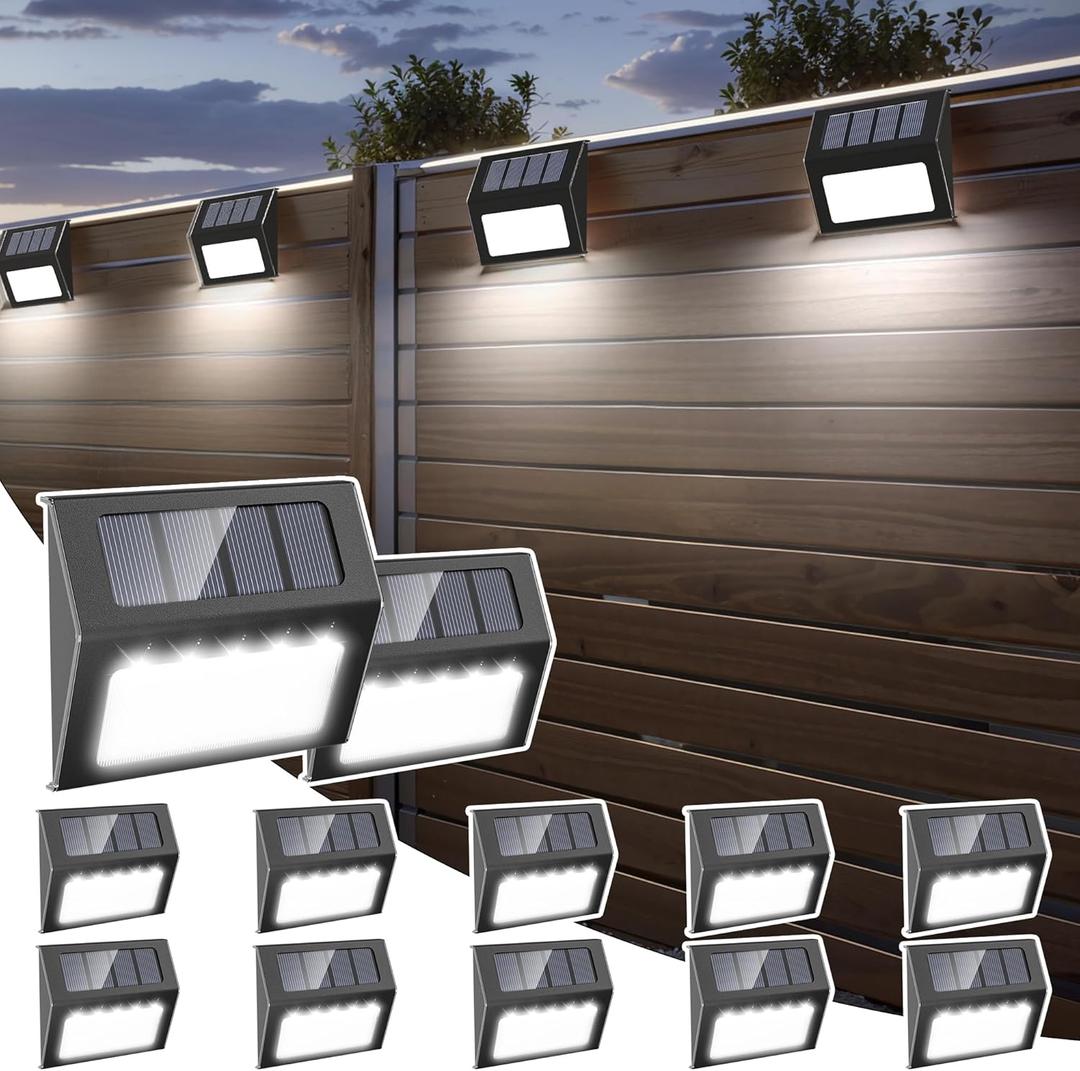 Otdair Solar Lights Outdoor Waterproof, Solar Fence Lights Auto On/Off, Bright LED Outdoor Lighting for Fence, Patio, Deck, Garden, Pathway (12 PCS, Black)