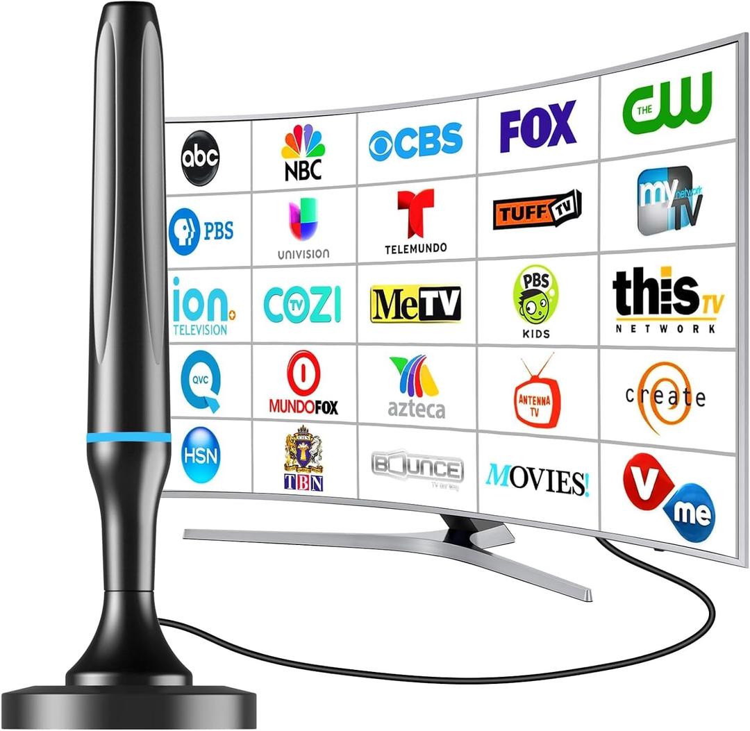 Digital TV Antenna for Smart Tv Indoor Antenna for Tv Without Cable with 360° Reception Strong Magnetic Base, tv Antenna for Local Channels, Supports 1080P and 4K -10ft Long Cables